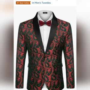 Men's Paisley Dinner Jacket Blazer - Green & Red